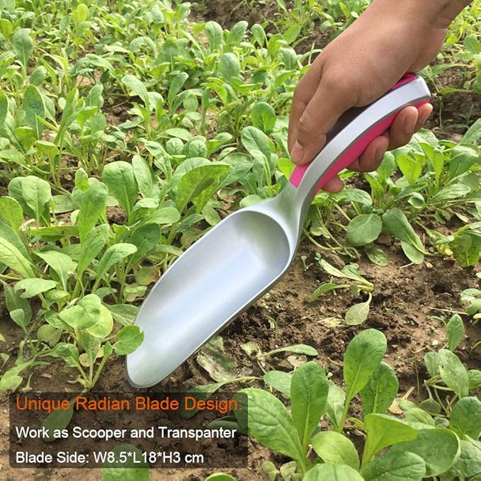 Garden Tool Set 3PC Bend Proof Gardening Tool Kits (Soil Scooper Garden Trowel Cultivator Hand Rake) One-Piece Aluminum Garden Gift Pink