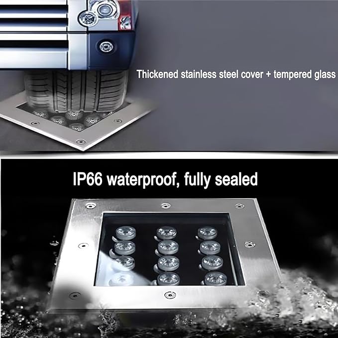 LED Landscape Lights - Outdoor Buried Lights AC 220V Square Ultra-Thin Spotlight IP66 Waterproof Embedded Underground Light for Pathway Walkway Deck Yard Floor Lamp Easy to Install
