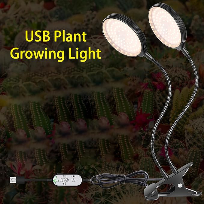 USB Plant Grow Light 234 LEDs Full Sunlight with 5 Adjustable Brightness Levels 3 Heads Black Desktop Clamp Lamp - Timer Controlled 360° Flexible Ideal for Indoor Plants and (2 Heads)