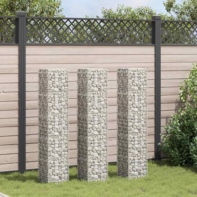 Gabion Raised Bed Silver Iron Extra Tall Planters for Outdoor Plants 11.8x11.8x59.1 Inch Garden Bed 3-Pack Raised Beds for Gardening Outdoor Planter Box