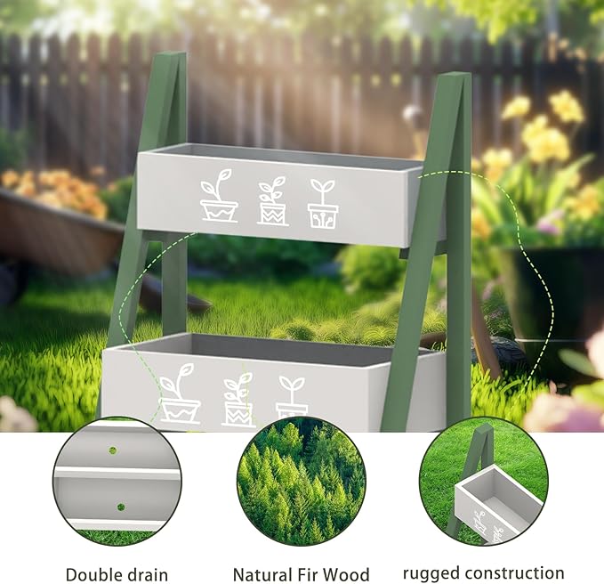 Raised Garden Bed Outdoor Cedar Wooden Kids Planter Boxes 24”L x 11.5”W x26.5”H Raised Planter Box with Legs for Backyard Patio Balcony with Bed Liner (Green)
