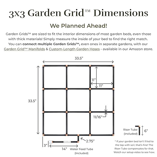 The Garden Grid | Pre-Assembled Raised Garden Bed Irrigation System – Waters Every Plant Evenly 1-Minute Setup Hassle-Free Design Lasts 5–10x Longer Than Drip Kits | USA-Made | 3x3 (33.5x33.5)