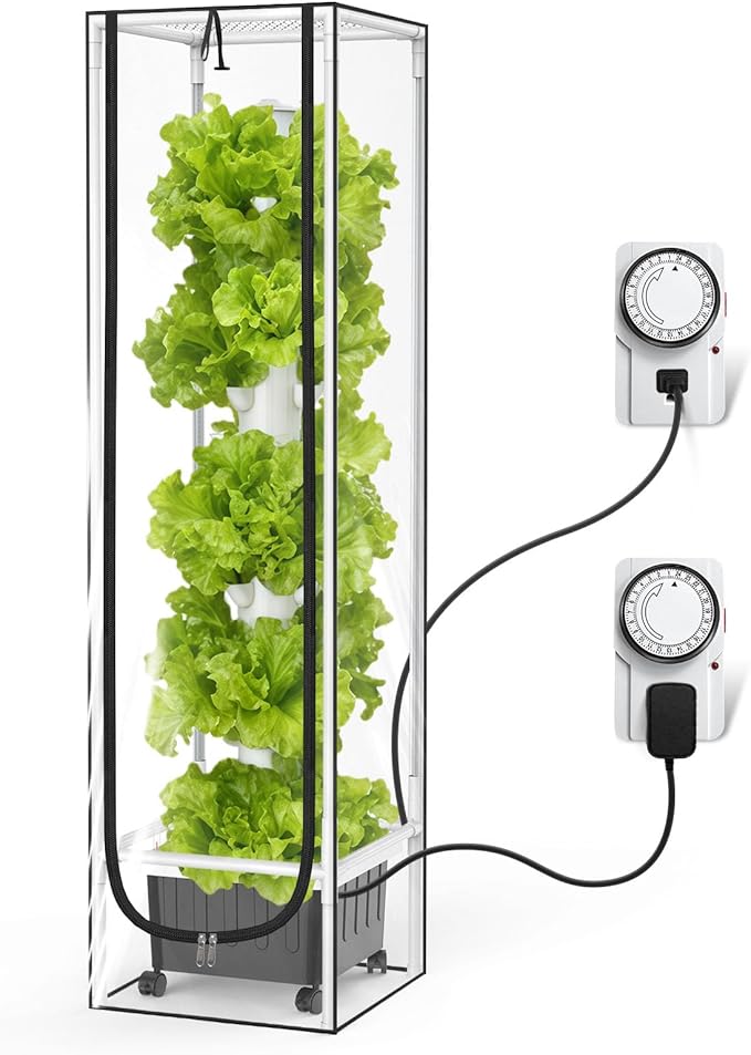 JESLED Hydroponic Growing System 15 Tiers Hydroponic Tower with 5000K Full-Spectrum Grow Lights Dual Timers for Auto Watering &amp Lighting Indoor Vertical Garden with 20L Water Tank High 66.2