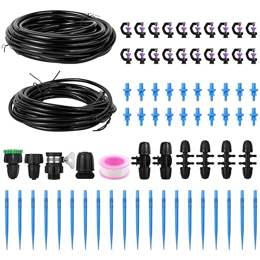 Automatic Lawn Sprinkler System with 32.8FT 8/12'' +16.4FT 4/7'' Tubing Kit G‑Type 360 Degree Rotation Sprinkler Watering for Drip Irrigation Watering Plants Yard &amp Lawn Care