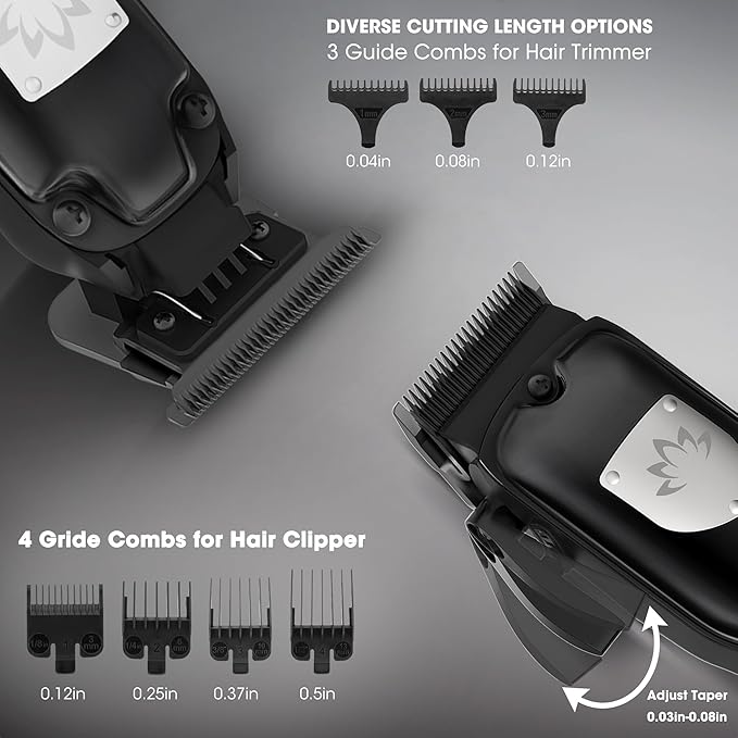 Karrte Professional Hair Clippers and Trimmer Set for Men T-Shaper Trimmer &amp Foil Shaver Nose &amp Ear Hair Trimmer Cordless Clippers and Grooming Set Hair Cutting Kit with LED Display Black