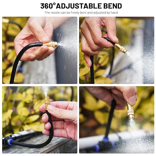 360° Adjustable Drip Irrigation System - 100FT Garden Watering Atomizing System with 32 Nozzles &amp Water Timer Greenhouse Accessories for Yard Lawn Plants Garden 5/16 inches Tubing