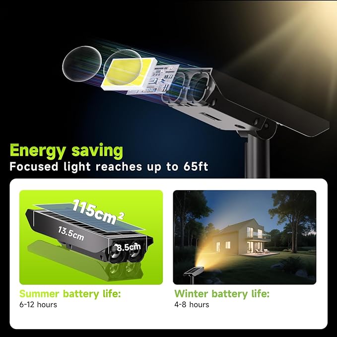 Solar Spotlights Outdoor Waterproof- 2 IN 1 Solar Spot Lights Outdoor with 2 Lighting Modes &amp PC Light Guide Column for Garden Yard Pathway | Warm Yellow 3000k Spotlights | IP65 Waterproof | 6 Pac
