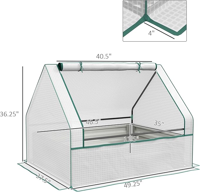 Raised Garden Bed with Greenhouse Galvanized Outdoor Planter Box with Cover for Herbs and Vegetables Use for Patio Garden Balcony White Cover and Silver Planter
