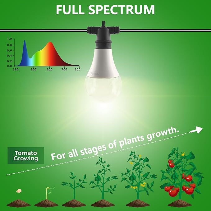 Grow Light Bulbs LED Growth Bulb A25 Full Spectrum String Plant Light Houseplant Growting Lamp Indoor Or Outdoor Waterproof Grow Lights (12 Lights and Cord)