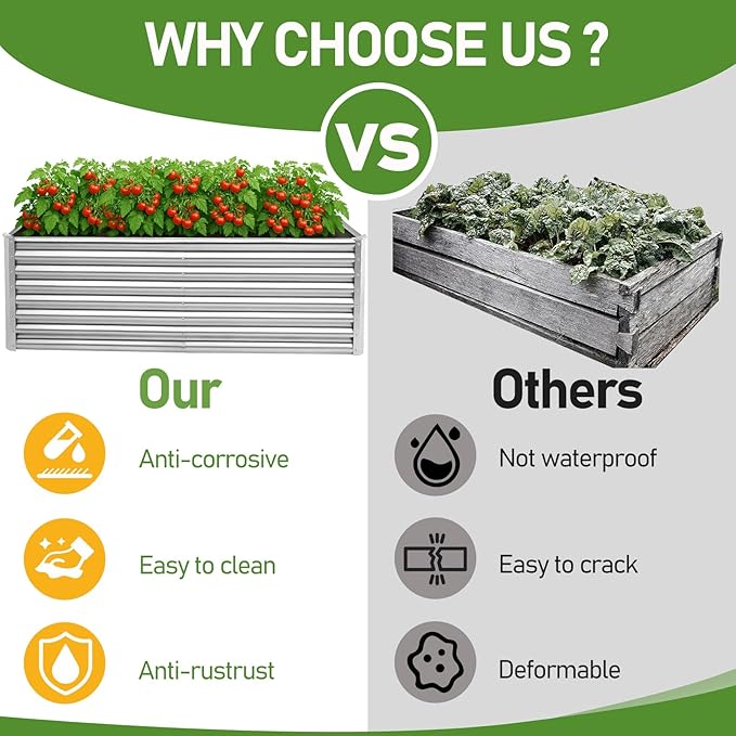 Outvita 6×3×2ft Galvanized Raised Garden Bed Metal Outdoor Planter Box Rectangular Garden Bed for Planting Vegetables Fruits Flowers Silver