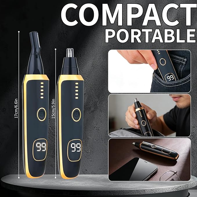 LED Display Eyebrow &amp Nose Hair Trimmer Clipper for Men Women2026 Rechargeable 2 in 1 Painless Ear &amp Facial Hair Trimmer with Powerful Motor and Dual-Edge Blades Easy Cleansing (Black)