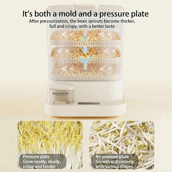 Automatic Sprouter Bean Growing Machine 3 Layers Home Smart Bean Sprout Machine with 1.5L Water Tank 360° Automatic Spray LED Display Tim