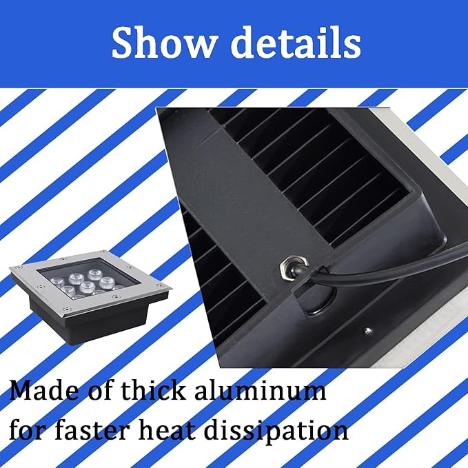 Square Recessed LED Underground Light Spotlight Stainless Steel Outdoor IP65 Waterproof Landscape Lights for Garden Bridge Pathway Lighting