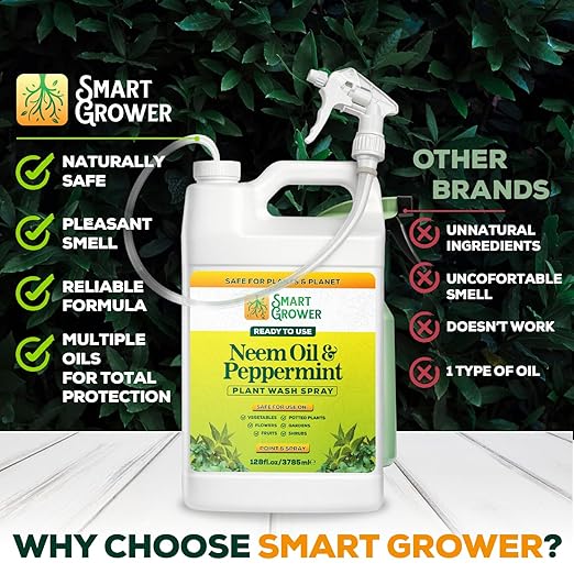 Neem Oil Spray for Plants with Peppermint Oil 128oz with Trigger Sprayer Natural Plant Wash Made for Indoor and Outdoor Plants - 128oz Smart Grower