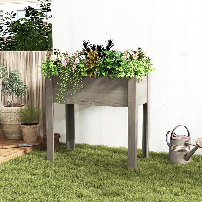 Sturdy Elevated Garden Bed with Legs for Easy Access Growing of Vegetables Herbs Flowers and Fruits Outdoors (Planter 31 * 16 * 30'' Grey)