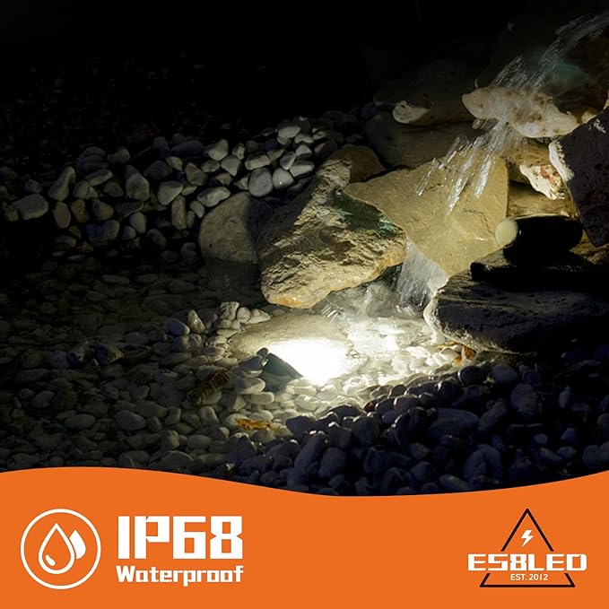 Underwater LED Pond Lights - 9W 5700K Bright White LED Pond Light Works at 12V AC/DC Low Voltage - STAINLESS STEEL IP68 Submersible for Fountains Ponds Waterfalls and Landscape Lighting Purposes