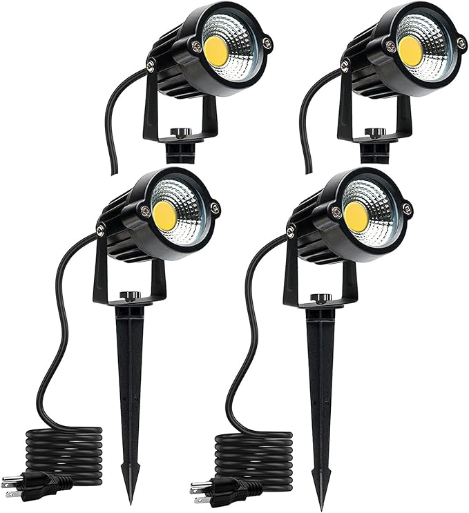 Yard Spot Lights Warm White Outdoor Spotlights 3000K 120V LED Landscape Lights Waterproof Uplights with Spiked Stand for Yard House Lawn Front Porch US 3 Plug (4 Lights)