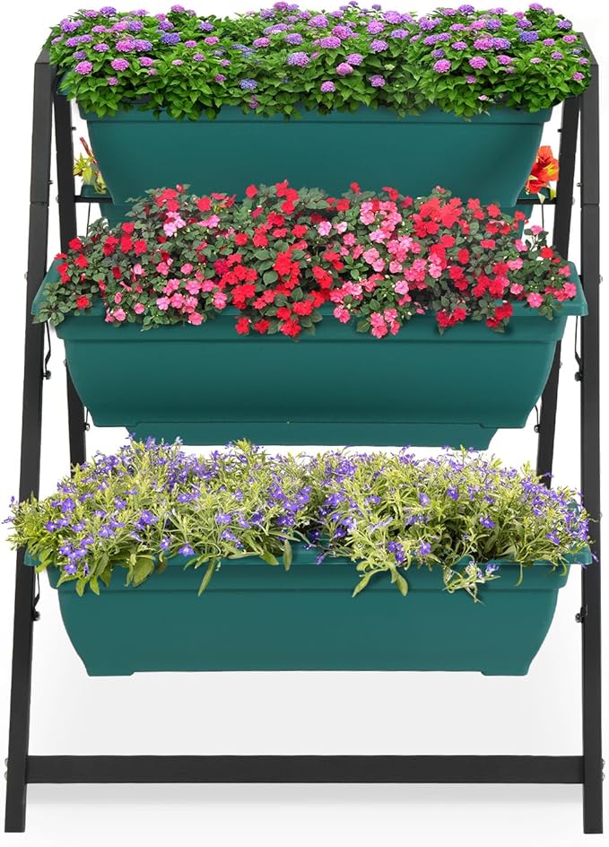 Raised Garden Planter Bed Tiered Planter Stand with 5 Boxes Vertical Raised Garden Bed for Herbs Flowers or Vegetables in Patio Balcony Indoor Outdoor