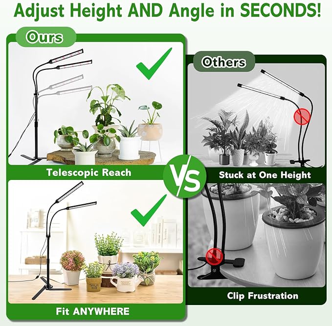 Grow Lights for Indoor Plants Full Spectrum LED Plant Light Features a Telescoping Rod and a Collapsible Standing Base Gooseneck Dimmable Auto Timer for Succulents Houseplants Seedlings