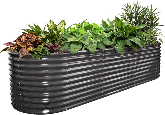 A ANLEOLIFE 30 Extra Tall Galvanized Raised Garden Beds Outdoor 10x3x2.5ft Large Oval Metal Planter Boxes for Planting Vegetables Flowers Fruits Eco-Safe &amp Easy Setup Quartz Grey