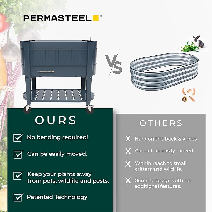Permasteel Raised Garden Bed with Legs Planter Box with EnGrow™ TrueSoil™ Technology for Vegetables Flowers Herbs and Fruit Outdoor Indoor Storage Shelf Caster Wheels Blue