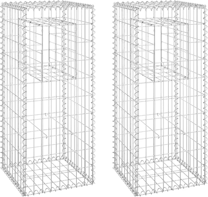 2pcs Galvanized Steel Gabion Basket Post/Planter Raised Bed Gabion Raised Bed to Fill with Rocks or Gravel Stable Durable Gabion Post 15.7x15.7x39.4 -AA