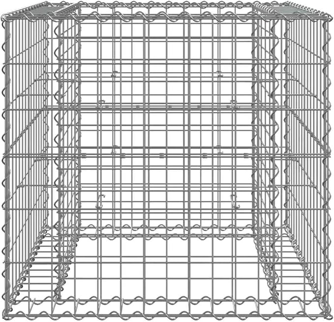 Gabion Basket Silver Galvanized Iron 27.6x27.6x25.6 Inch Square Durable Outdoor Planter Raised Garden Bed for Patio