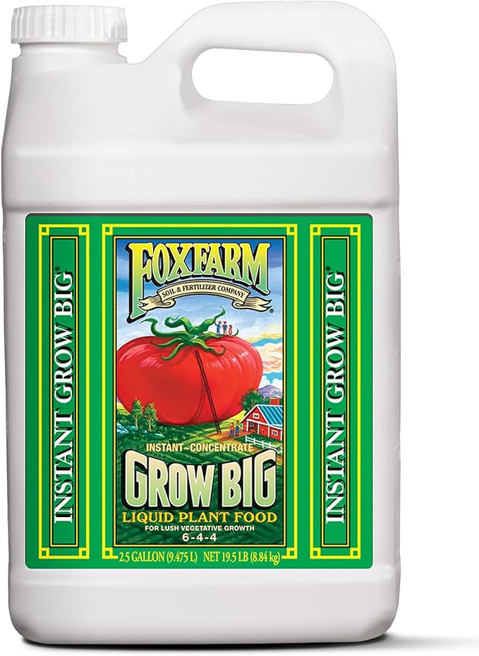 FoxFarm Grow Big Liquid Plant Food - 6-4-4 House Plant Fertilizer for Lush Vegetative Growth Fast Nutrient Uptake for Roses Tomatoes &amp Veggies - 2.5 Gallon Size Concentrate