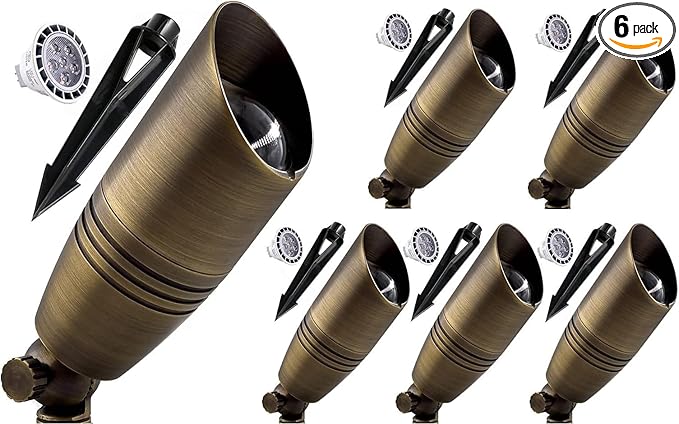 LED Spot Lights Outdoor 105 (6 Pack) Landscape Light 7W MR16 LED Bulb - Solid Brass Metal Wall Security Lighting Yard for Beautiful Bright Long Lasting Home Garden Patio Pool Lighting