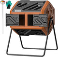 THEGROW'ING Updated 43 Gallon Outdoor Compost Bin. with Thermometer Fast to Assemble. Tumbling Design Dual Chambers. Rotating Function Ideal for Outside Backyard Garden Yard. Orange.