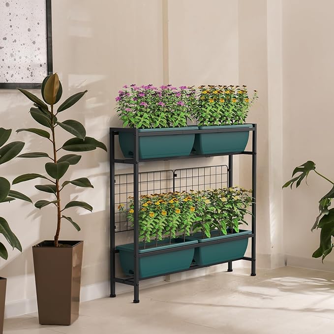 CADUKE Raised Planter Box with Legs 32 Elevated Vegetable Garden Beds Raised Garden Bed with Drainage Holes &amp Trellis Herb Garden Planter Outdoor for Vegetables Balcony Patio Green