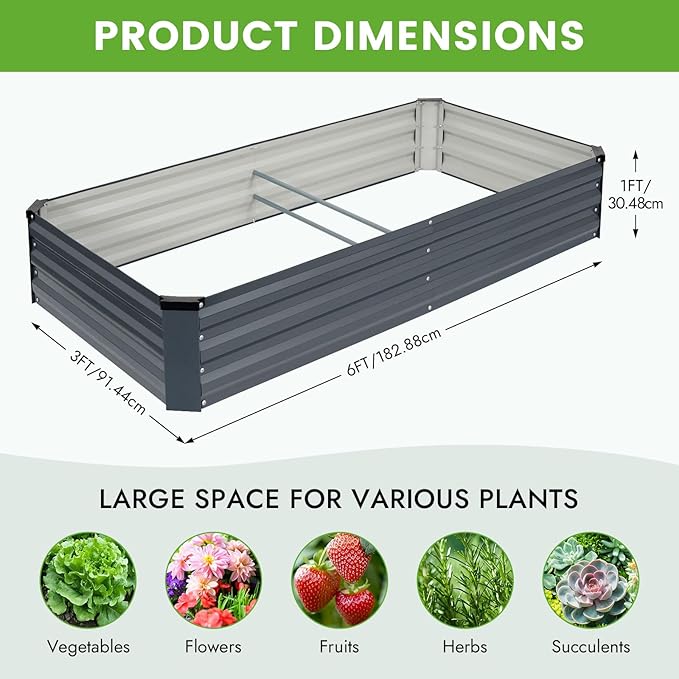 INNO STAGE Galvanized Raised Garden Bed Kits 6x3x1ft Metal Raised Garden Beds Outdoor Steel Raised Planter Bed with Gloves for Vegetables &amp Flowers Patio Ground Planter Box(Grey 2PCS)