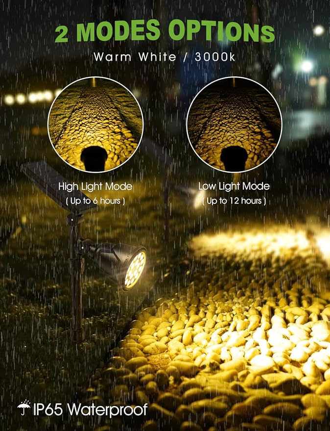 DBF Solar Lights Outdoor Warm Light Adjustable Solar Spot Lights Outdoor 2.5w Solar Panel and Bright 2-in-1 Waterproof Solar Landscape Spotlights Decorative Lighting for Garden Yard Pool 6 Pack
