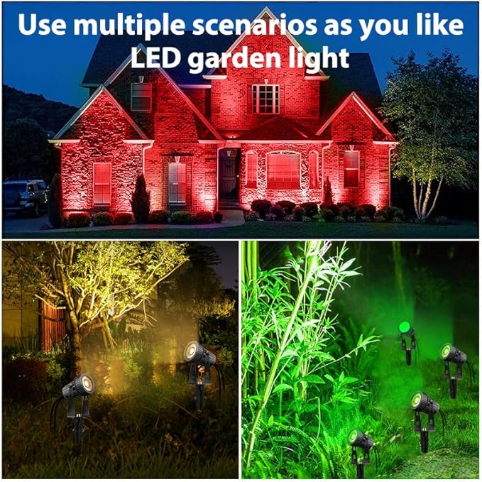 Smart Low Voltage Landscape Lights Bluetooth Landscape Lighting RGB Warm White LED Spotlights APP Control 12V 24W Outdoor Yard Spot Lights with Spike Stand Waterproof Garden Light Music Sync