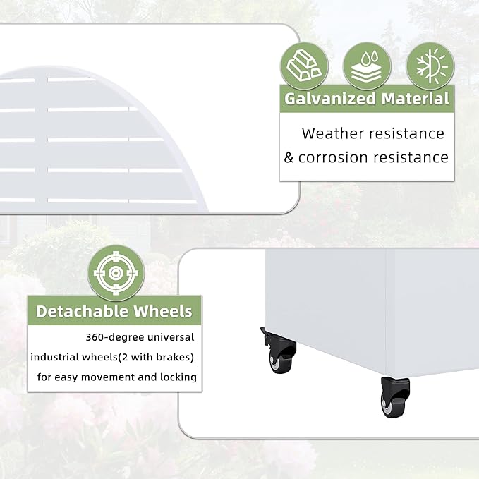 Casaphoria Metal Raised Garden Bed with Trellis and Wheels 72x35x16 Arched Planter Box for Climbing Plants Vegetables &amp Vines Features Drainage Holes and Privacy Screen (White-Louvered)