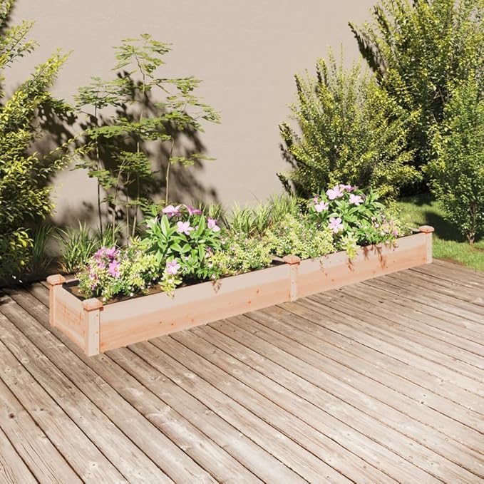 Garden Raised Bed Natural Solid Fir Wood 94.5x17.7x9.8 Inch Planter Breathable Fabric Liner Outdoor Elevated Plant Box for Vegetables Herbs Flowers
