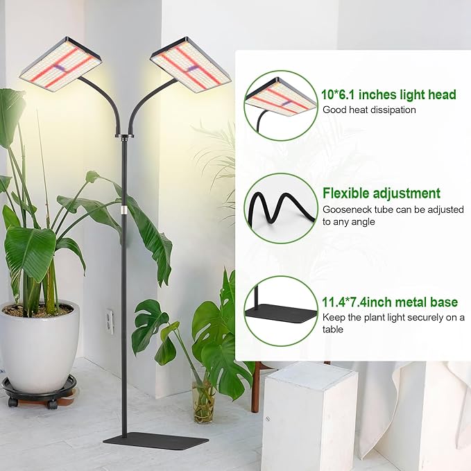 yadoker Grow Light for Indoor Plants572 LEDs Full Spectrum Standing Plant Grow Light with 4/8/12H Timer10-Level Brightness 51 AdjustableFlow Grow Lamp for Tall Large Indoor Plants