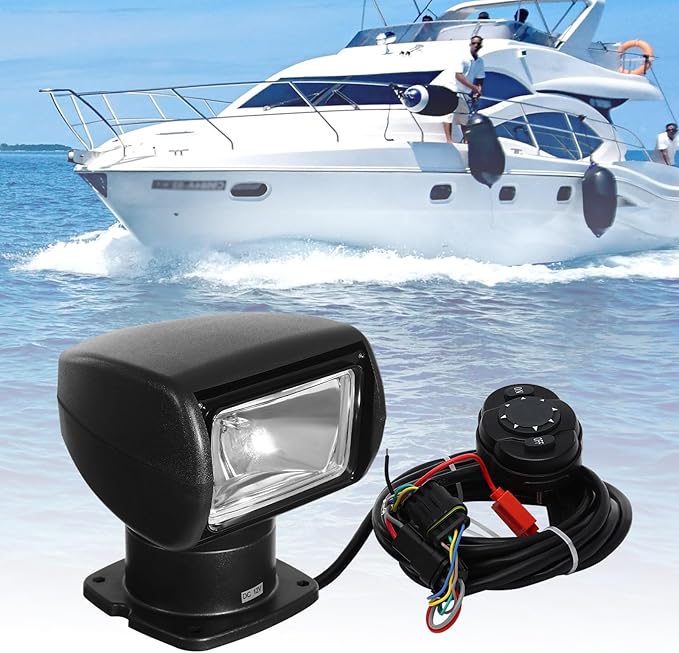 Gdrasuya10 12V 100W Boat Search Light Boat Remote Control Spotlight 360° Rotate Halogen Searchlight Spotlight Searchlight for Yachts Coast Guards