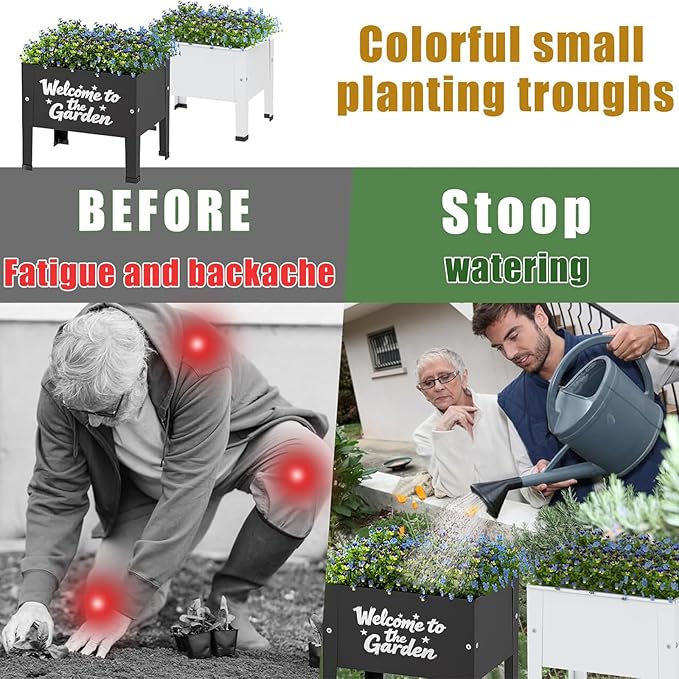 aboxoo 2 Packs 14 Inch Spray-Painted Style Small Planter Raised Garden Bed with LegsOutdoor Metal Planter Box for PatioElevated Garden Bed for Vegetables Flower Herb(Black)