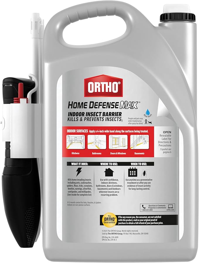 Ortho Home Defense Max Indoor Insect Barrier with Extended Reach Comfort Wand - Ready-To-Use Home Bug Spray Kills Ants Roaches Spiders Fleas and Ticks 1 gal.