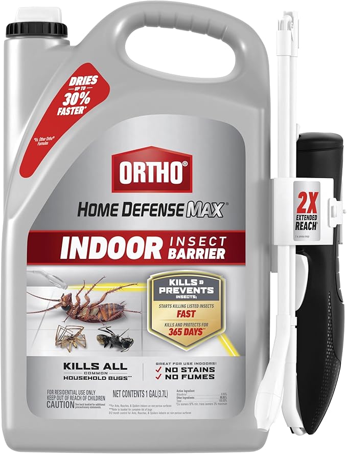 Ortho Home Defense Max Indoor Insect Barrier with Extended Reach Comfort Wand - Ready-To-Use Home Bug Spray Kills Ants Roaches Spiders Fleas and Ticks 1 gal.