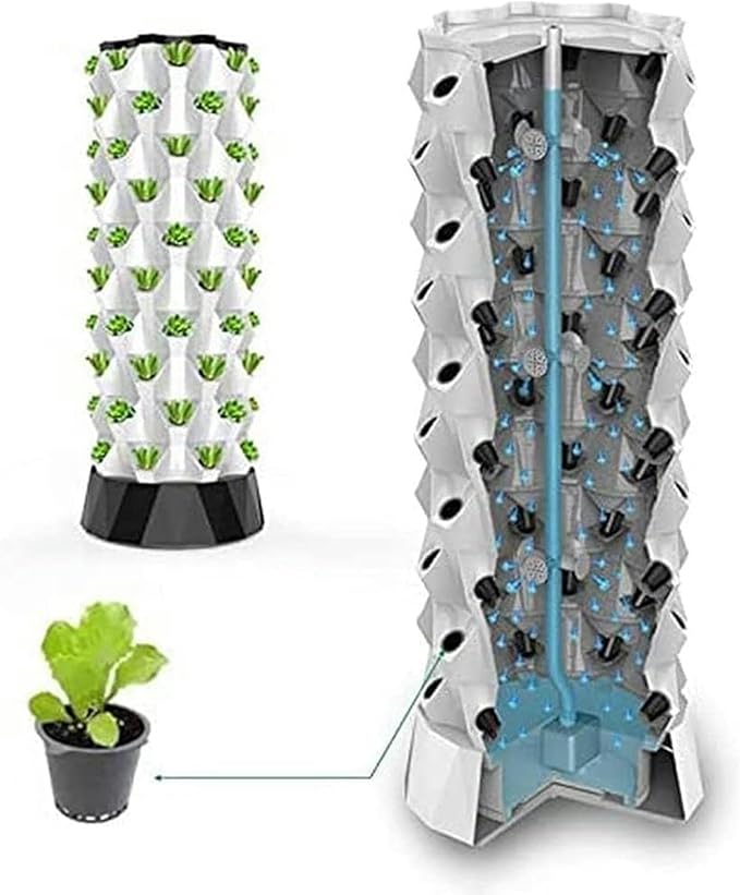 48/64/80-hole Hydroponic Tower Soilless Cultivation Multi-Layer Planting Equipment Aeroponic Cultivation Kit for Fruits and Vegetables (48pots)