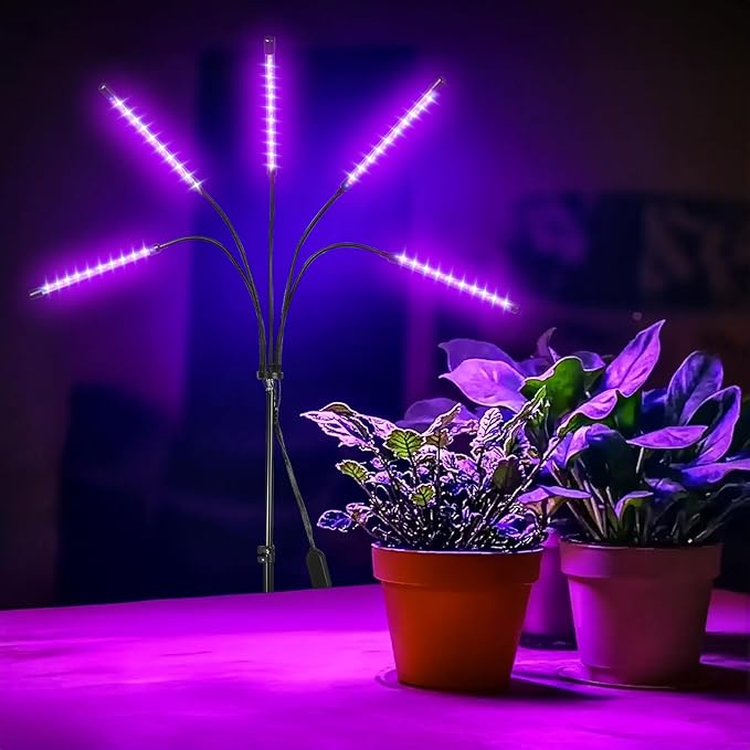 5-Head Floor Plant Lights - 15-63 Adjustable Stand Dual-Band Red/Blue LEDs - Remote Control &amp Auto Timer for Large Indoor Gardens Vegetables Flowering Plants (5-Head)