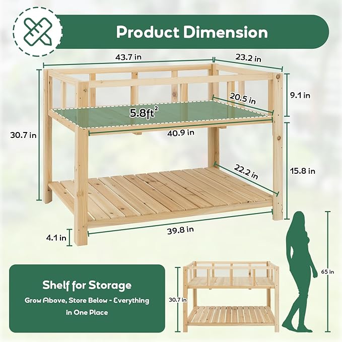 PetsCosset Raised Garden Bed with Legs Elevated Planter Box Stand with Storage Shelf &amp Observation Panels for Backyard Patio Balcony No Bending Design (Natural Wood)