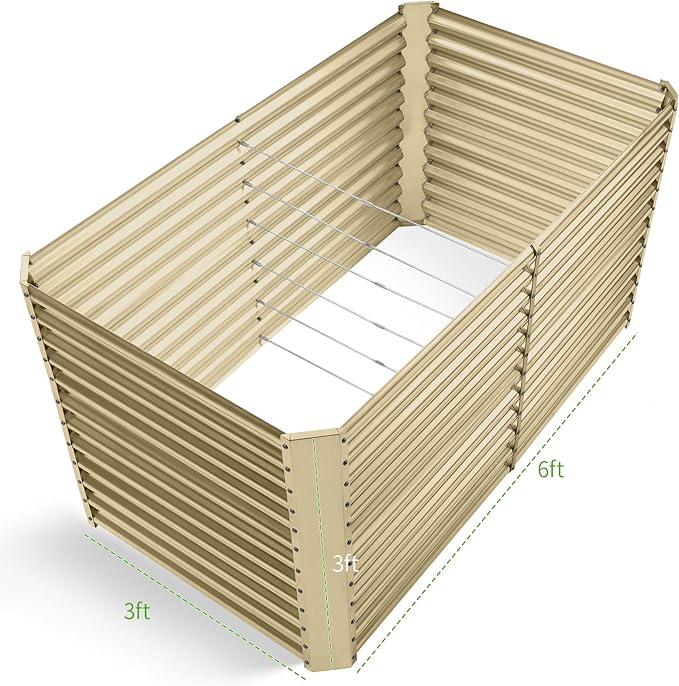 Land Guard 6x3x3ft Rectangular Galvanized Raised Garden Beds Large-Capacity Metal Planter Box Outdoor Durable Deep Raised Garden Bed 3ft Tall Raised Beds for Gardening Vegetables Cream Yellow