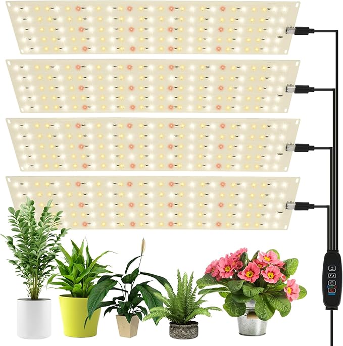 4Pcs Ultra-Thin Panel Grow Lights 20W Grow Light with 24H Cycle and 3H/9H/12H Timer Spectrum of 380nm-780nm with a DC Plug 50000 Hours Adjustable Brightness for Cabinet (4 Pcs)