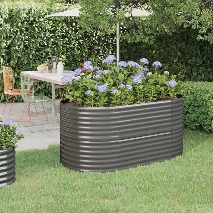 SKM Garden Raised Bed Powder-Coated Steel 59.8x31.5x26.8 Gray (9.88 KG/21.736 LBS)