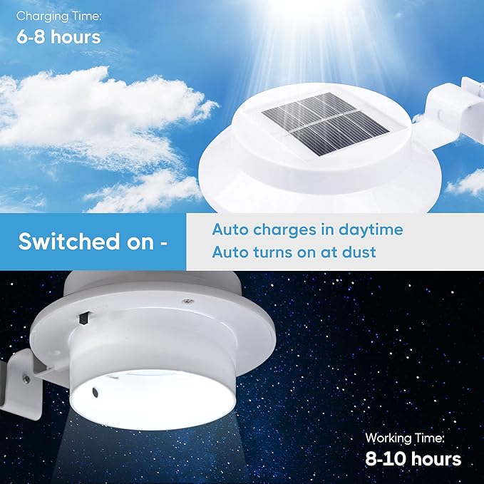 Yescom Outdoor 3 LED Solar Power Garden Gutter Light IP44 Cool White Yard Doorway Fence Lamp with Bracket