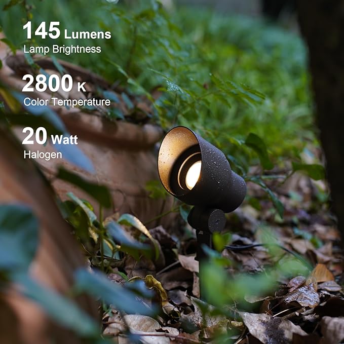 GOODSMANN Low Voltage Landscape Lights 20W Halogen 145 Lumen Spotlights Outdoor Lighting with Metal Stake and Connector Flood Lights