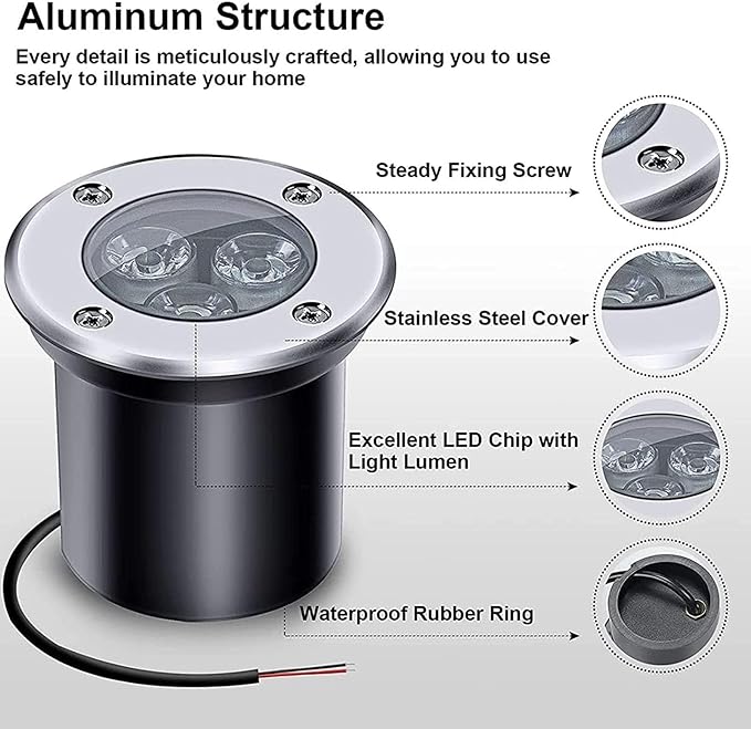 Outdoor Buried Lights Ground LED Landscape Lamp AC85-265V Stainless Steel Ground Floodlights IP67 Waterproof Round Recessed LED Pond Spotlight for Pathway Patio Garden Lawn Light